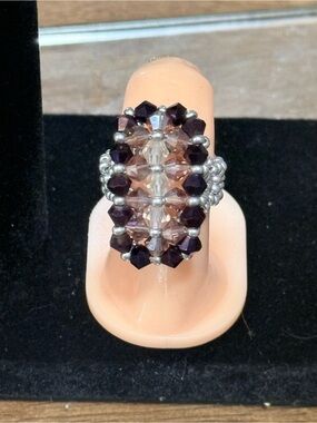 Beaded Amethyst-Tone Crystal Ring - Women